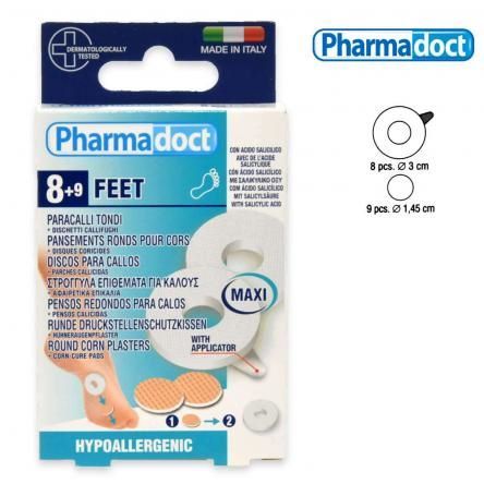 Pharmadoct Feet Кръгли подложки с латекс х 8 бр + Калифугатни дискове със салицилова киселина за мазоли х 9 бр