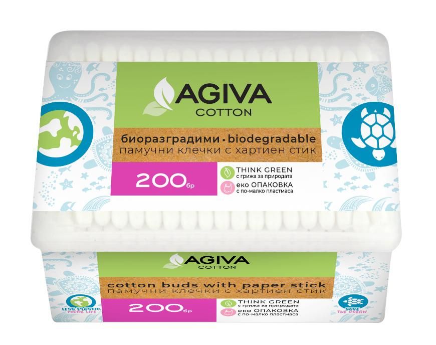 Agiva Cotton Биоразградими Клечки за уши кутия х200 бр