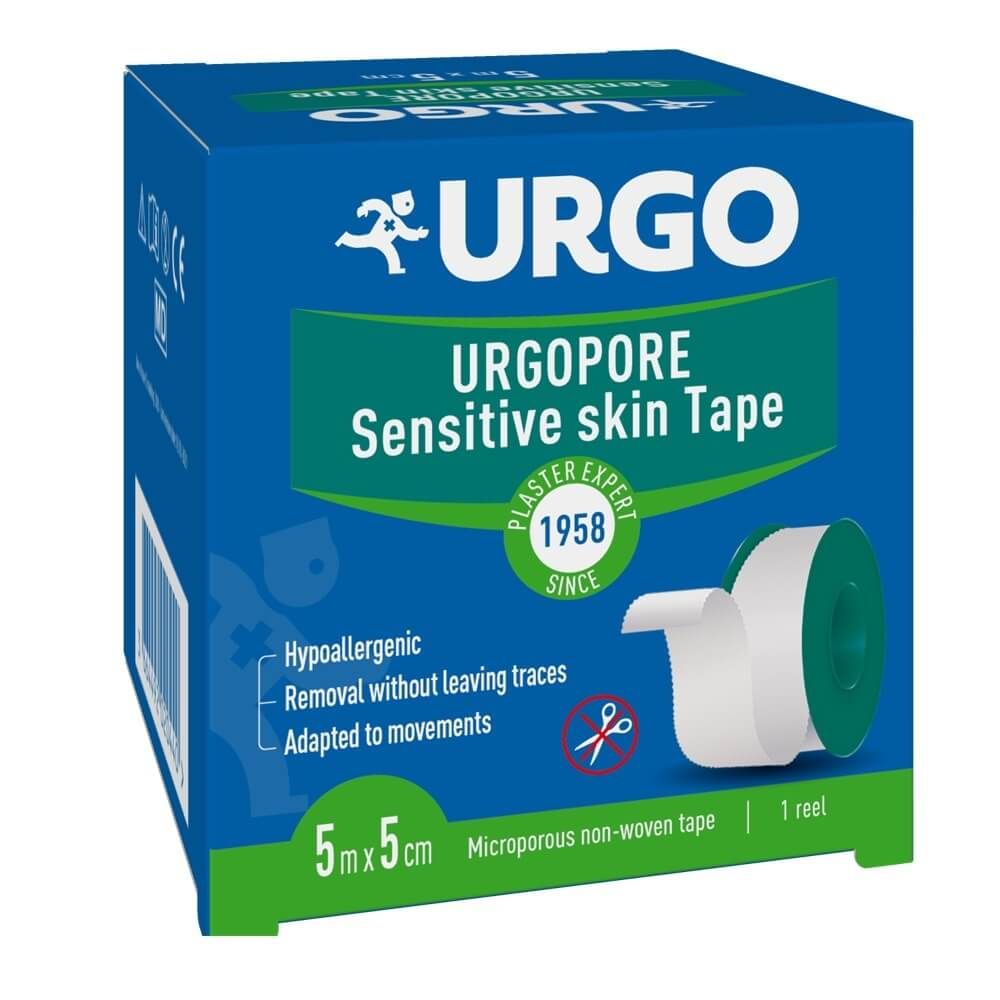 Urgo Urgopore Хипоалергенен лейкопласт за чувствителна кожа 5 см х 5 м
