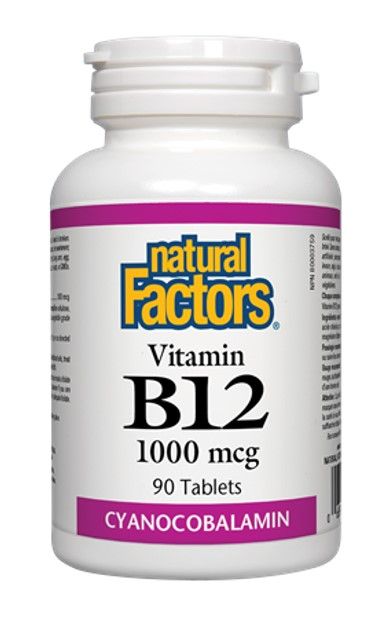 Natural Factors Vitamin B12 Цианокобаламин 1000 мкг х90 таблетки