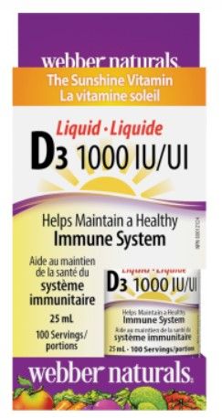 Webber Naturals Vitamin D3 Liquid Витамин Д3 Течен 1000 IU 25 мл 100 дози