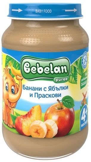 Bebelan Банани с ябълки и праскови Пюре 4М+ 190 гр