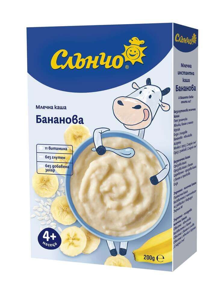 Слънчо Млечна каша бананова 11 витамина без глутен 4М+ 200 г