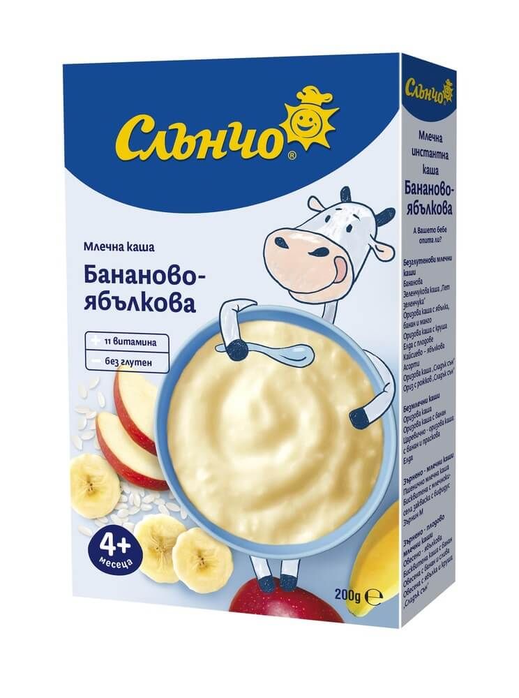 Слънчо Млечна каша бананово - ябълкова 11 витамина без глутен 4М+ 200 г