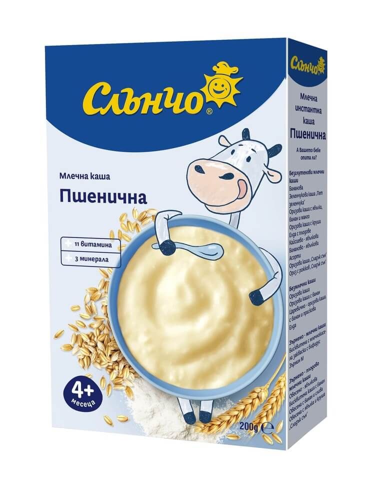 Слънчо Пшенична млечна каша 11 витамина 3 минерала 4М+ 200 г
