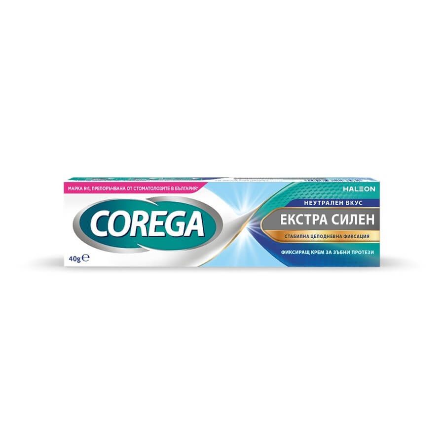 Corega Екстра силен Неутрален вкус Фиксиращ крем за зъбни протези 40 гр