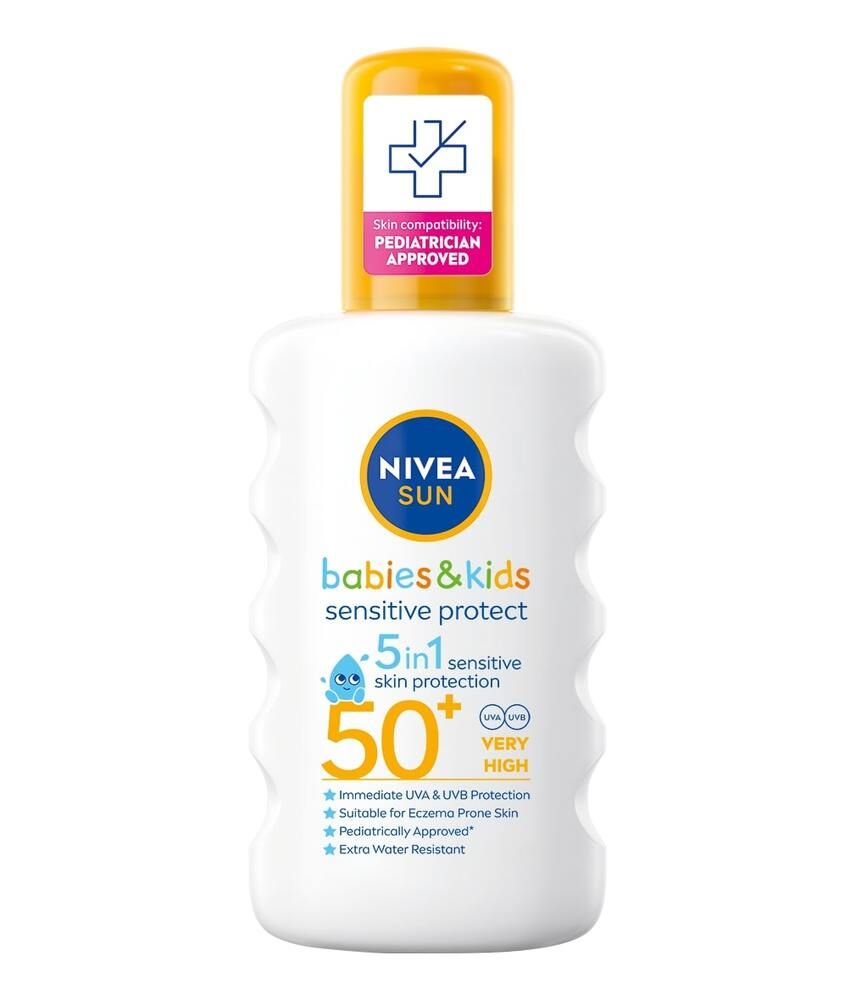 Nivea Sun Babies & Kids Sensitive Protect Детски слънцезащитен спрей за чувствителна кожа SPF50+ 200 мл
