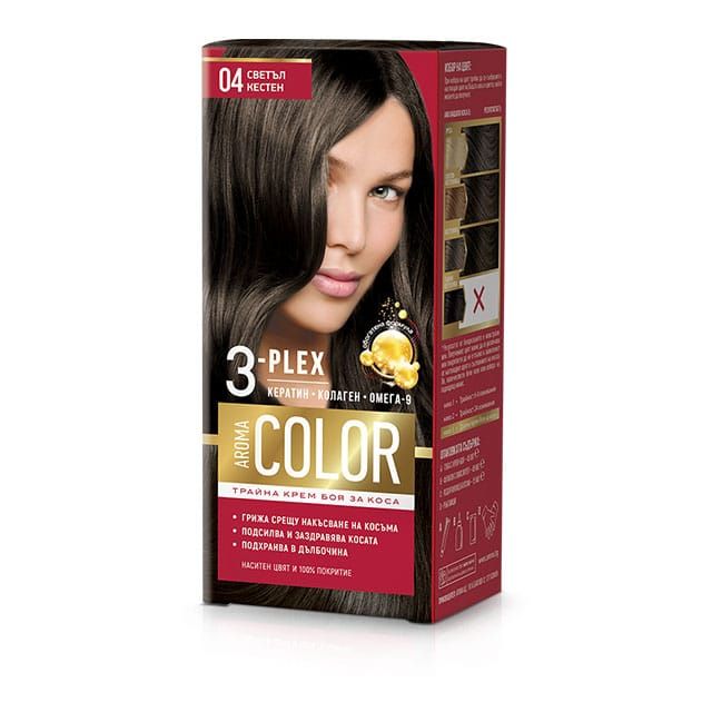 Color 3-Plex Трайна крем боя за коса Цвят №04 Светъл кестен