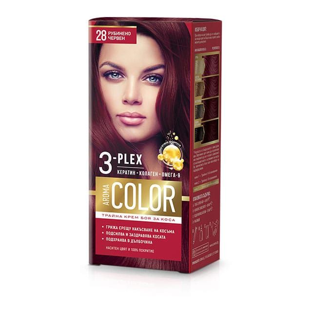 Color 3-Plex Трайна крем боя за коса Цвят № 28 Рубинено червен