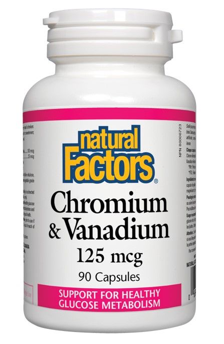 Natural Factors Chromium & Vanadium Хром и Ванадий за здравословен глюкозен метаболизъм 125 мкг х 90 капсули