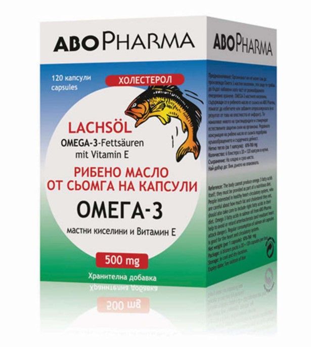 AboPharma Рибено масло от сьомга с Омега-3 мастни киселини и Витамин Е 500 мг х 120 капсули