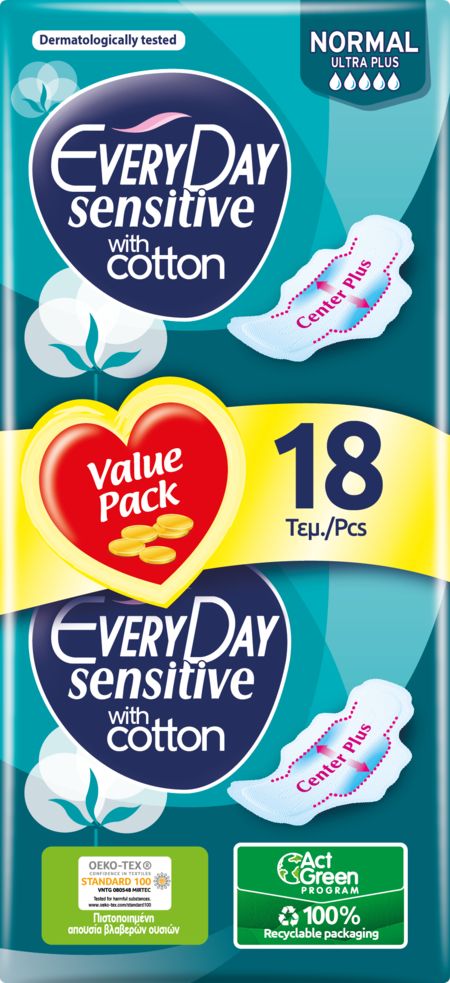 Everyday Sensitive Normal Ultra Plus Дамски превръзки с крилца 18 бр