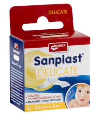 Medica Sanplast Delicate Прикрепващ пластир за чувствителна кожа 2.25 см/5 м