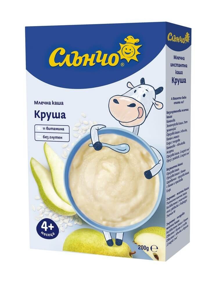 Слънчо Млечна каша круша 11 витамина без глутен 4М+ 200 г