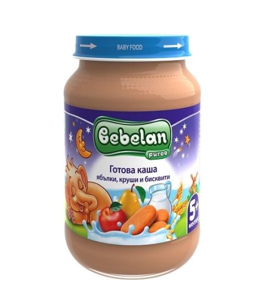 Bebelan Ovko Готова каша ябълки, круши и бисквити 5М+ 190 гр