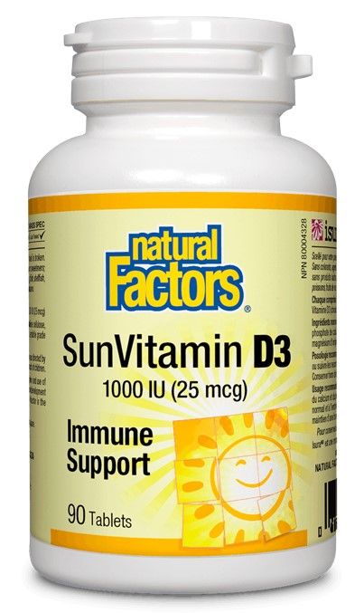 Natural Factors Sun Vitamin D3 за здрави кости и зъби 1000 IU х 90 таблетки