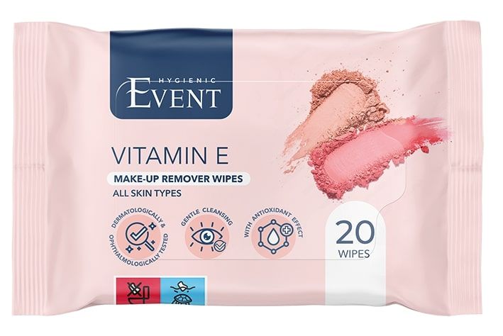 Event Make-up Почистващи мокри кърпи за грим за нормална до комбинирана кожа с витамин E 20 бр