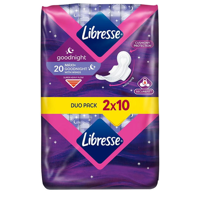 Libresse Maxi+ Goodnight Duo Pack Нощни дамски превръзки x 20 бр.