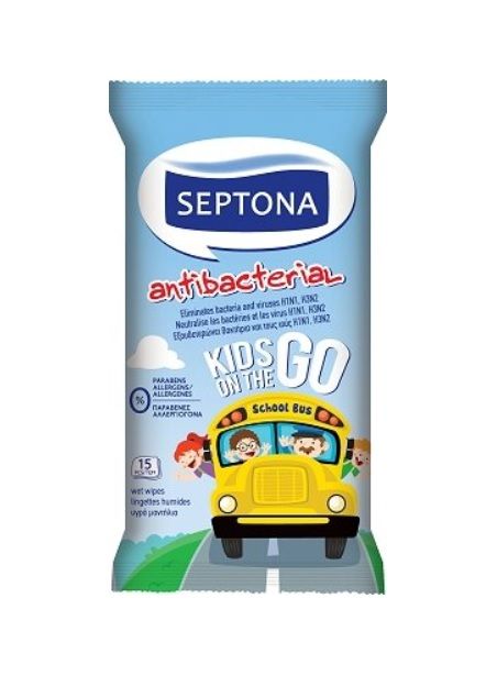 Septona Antibacterial Kids Антибактериални почистващи мокри кърпи за деца 15 бр