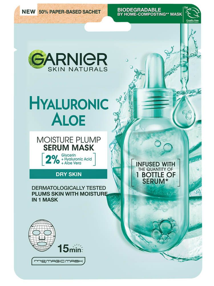 Garnier Skin Naturals Hyaluronic Aloe Хидратираща и освежаваща шийт маска за лице с алое 1 брой