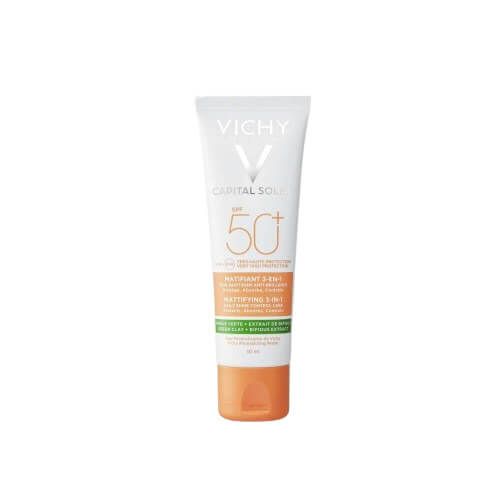 Vichy Capital Soleil Слънцезащитен матиращ и коригиращ крем за лице с тройно действие за кожа с несъвършенства SPF50+ 50 мл
