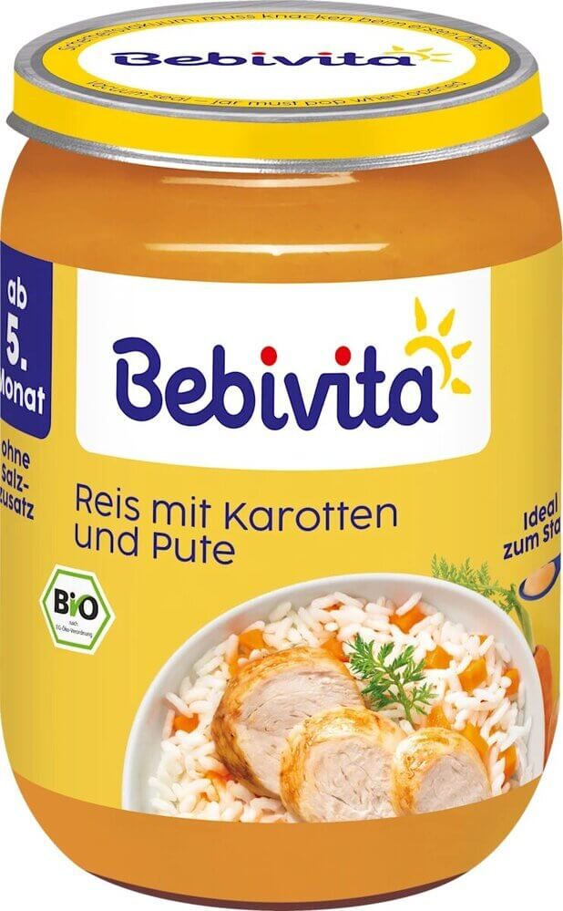 Bebivita Био пюре ориз с моркови и пуешко 5М+ 190 г