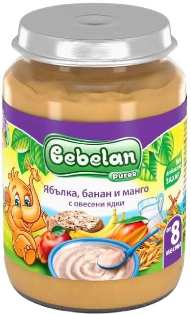 Bebelan Puree Млечна каша от ябълка, банан и манго с овесени ядки 8М+ 190 г