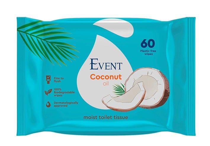 Event Биоразградими тоалетни мокри кърпи с кокосово масло х 60 броя