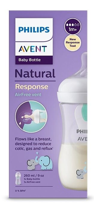 Avent Natural Response AirFree Бутилка 260 мл 1М+ картинка Слончета ▷ На  цена 25.65лв. —