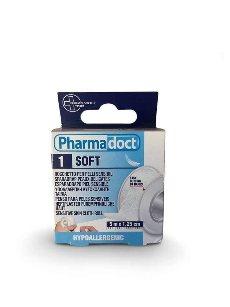 Pharmadoct Soft Хипоалергенен лейкопласт за чувствителна кожа 5 м х 1,25 см