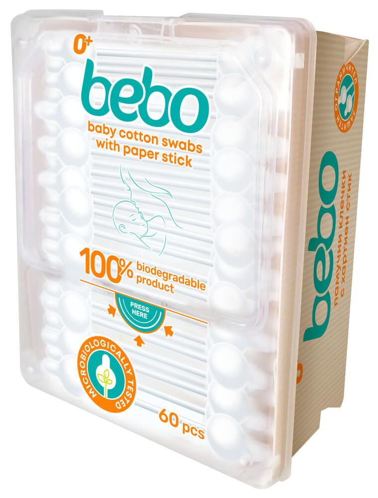 Bebo Клечки за уши с ограничител 100% биоразградими х 60 бр