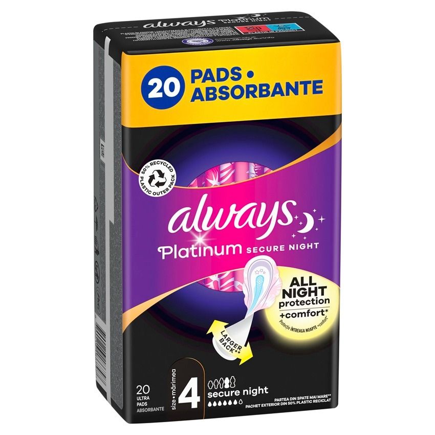 Always Platinum Secure Night Extra Нощни дамски превръзки х 20 бр