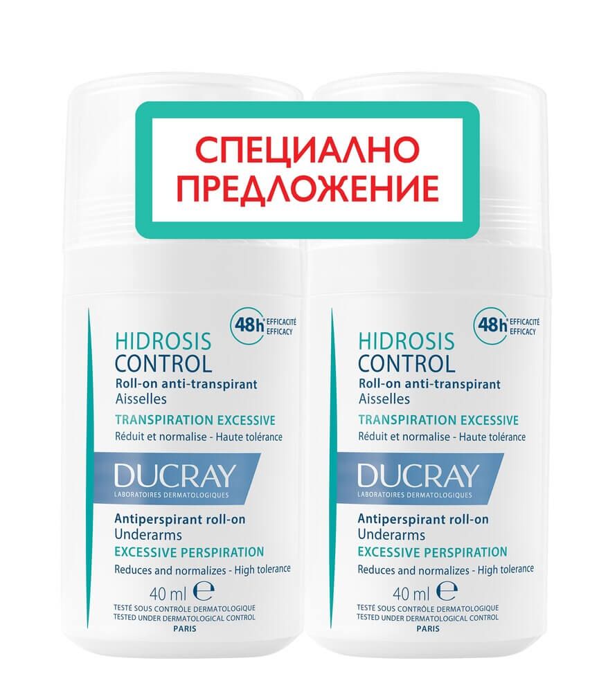 Ducray Hidrosis Control Рол-он дезодорант против изпотяване 2 x 40 мл Kомплект