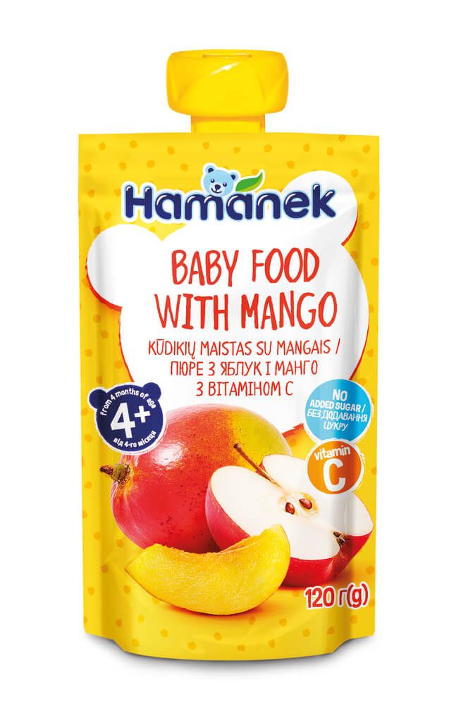 Hamanek Пауч с ябълка и манго 4М+ 120 г