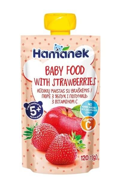 Hamanek Пауч с ябълка и ягода 5М+ 120 г