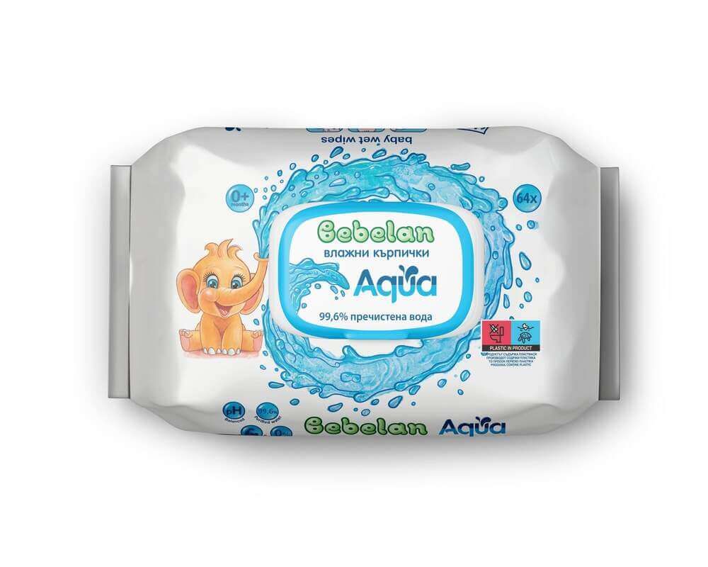 Bebelan Aqua Бебешки мокри кърпи с 99.6 % вода 64 бр