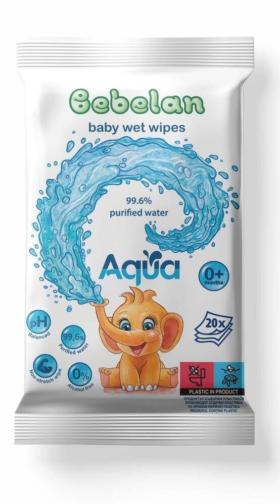 Bebelan Aqua Бебешки мокри кърпи с 99.6 % вода 20 бр