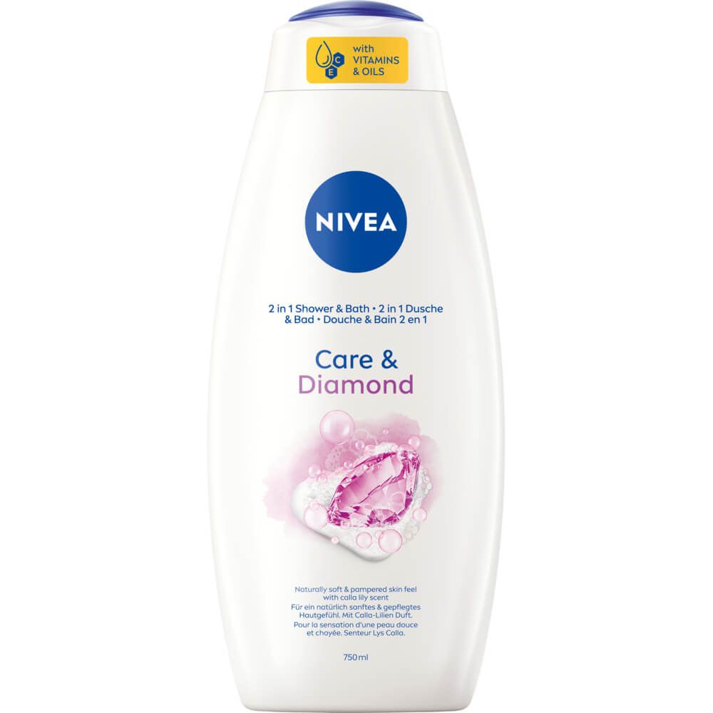 Nivea Care & Diamond Diamond Cream Shower Oil Душ гел и пяна за вана 2в1 750 мл