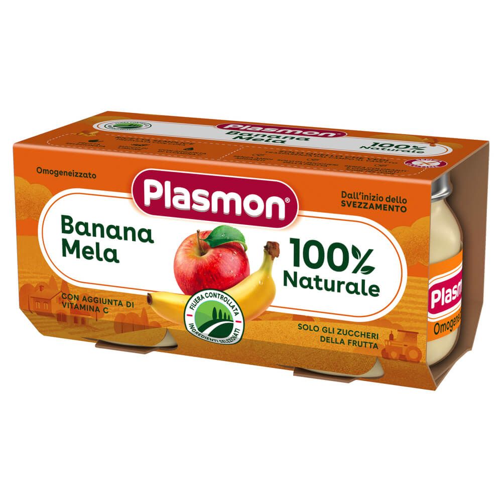 Plasmon Banana Mela 100% Плодово пюре банан с ябълка за деца 6М+ 80 г х 2 бр