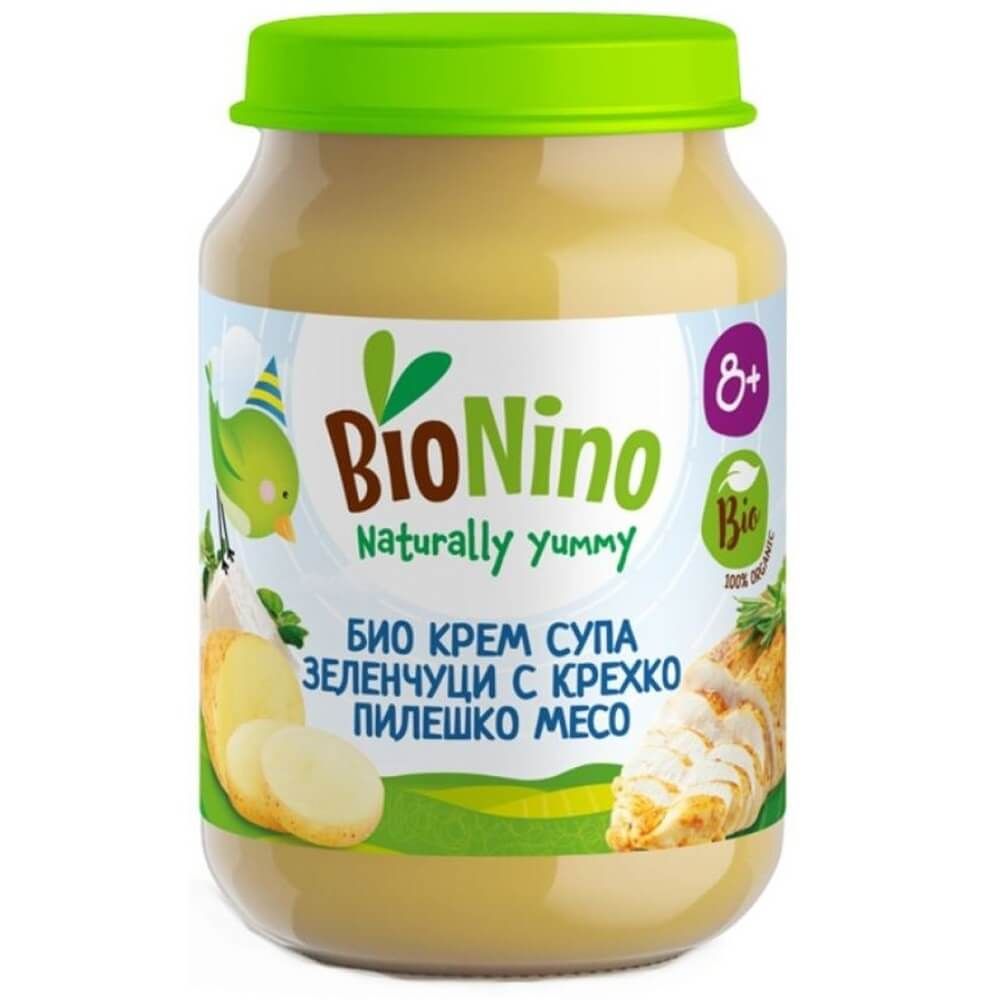 BioNino Био крем супа със зеленчуци, сирене и пилешко месо 8М+ 190 г