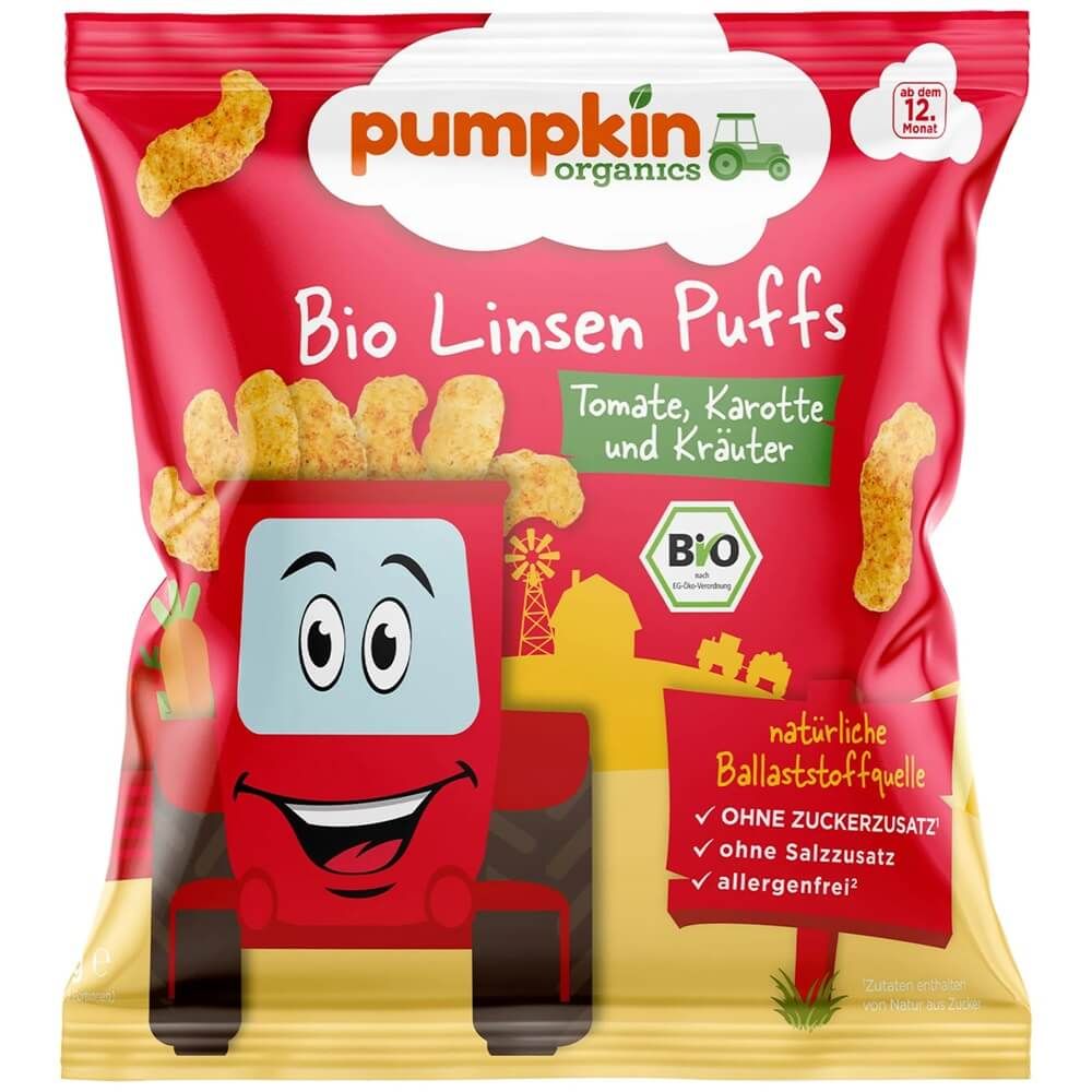 Био пръчици от леща с домат и морков Pumpkin kids 12М+ 20 гр
