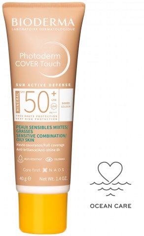 Bioderma Photoderm Cover Touch Минерален слънцезащитен тониран крем за комбинирана, мазна и акнеична кожа SPF50+ Златист нюанс 40 мл