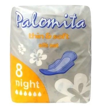 Palomita Thin&Soft Нощни дамски превръзки с крилца и копринено покритие 8 бр