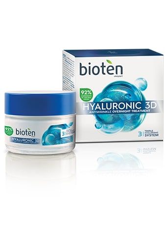Bioten Hyaluronic 3D Нощен крем за лице против бръчки с хиалуронова киселина 50 мл