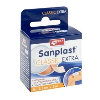 Medica Sanplast Classic Extra Прикрепващ пластир за чувствителна кожа 2.5 см/5 м