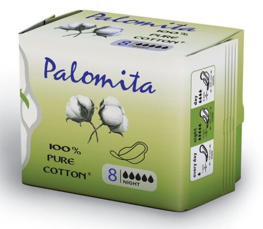 Palomita Pure Cotton Нощни дамски превръзки с крилца от естествен памук 8 бр