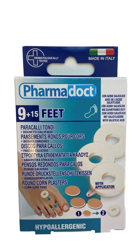 Pharmadoct Feet Кръгли подложки латекс х 9 бр + Калифугатни дискове със салицилова киселина за мазоли х 15 бр