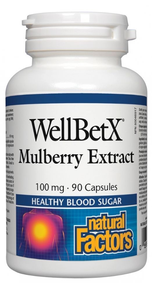 Natural Factors WellBetX Mulberry Extract Бяла черница при диабет и висок холестерол 100 мг х 90 капсули