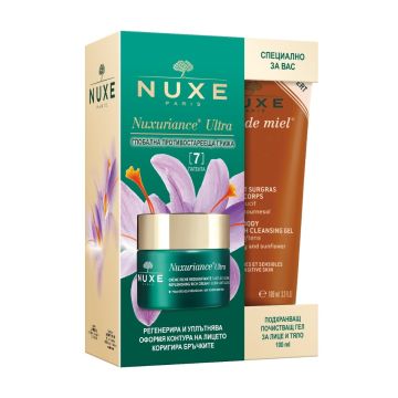 Nuxe Nuxuriance Ultra Регенериращ богат дневен крем за суха кожа 50 мл + Подарък: Nuxe Reve de Miel Измиващ гел за лице и тяло 100 мл Комплект