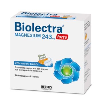 Biolectra Magnesium Forte За мускулите и нервната система с вкус на портокал 243 мг 20 ефервесцентни таблетки Hermes